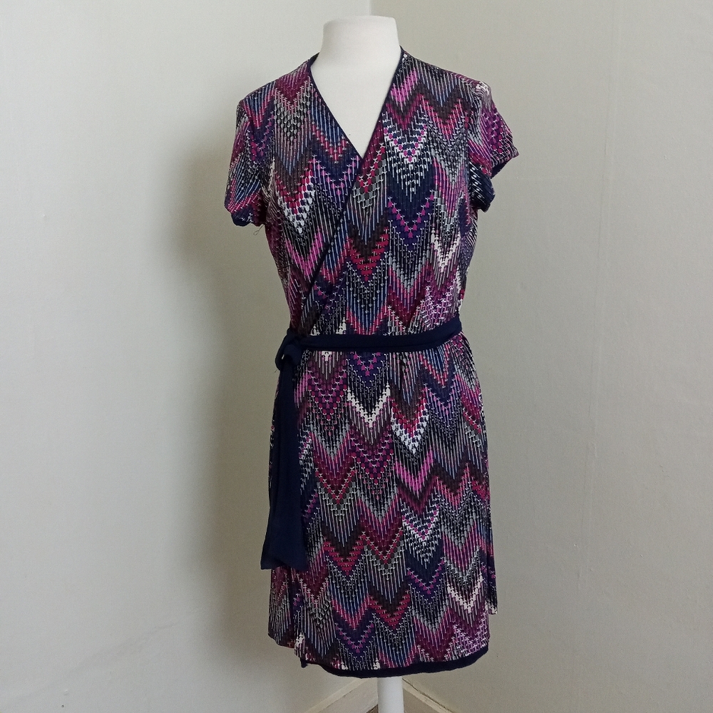 Samantha Brown Getaways Chevron Patterned Wrap Dress Size Petite Large